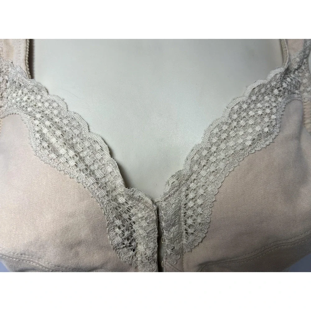 Exquisite Form Bra Womens‎ 38B Beige Lace Longline Wireless Front Close Unpadded